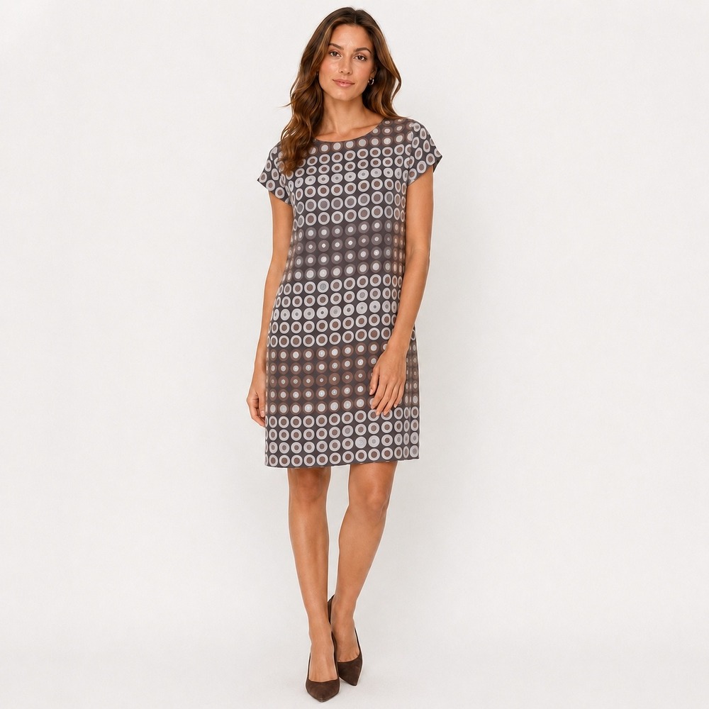 Boden 100% Silk Geometric Sequin Shift Dress Brown Mod US 4 UK 8